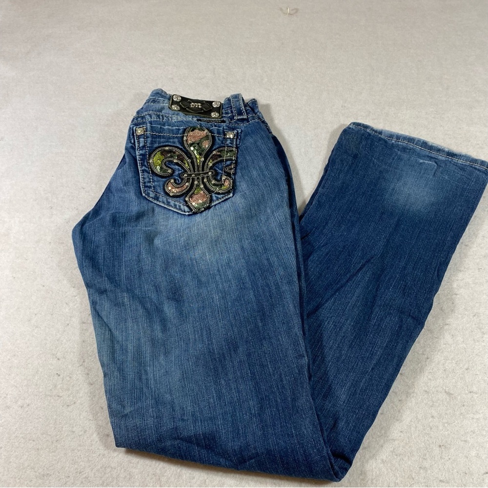 Miss Me Bootcut Embellished Jeans Signature Rise Fleur de Lis Jeans 28” …